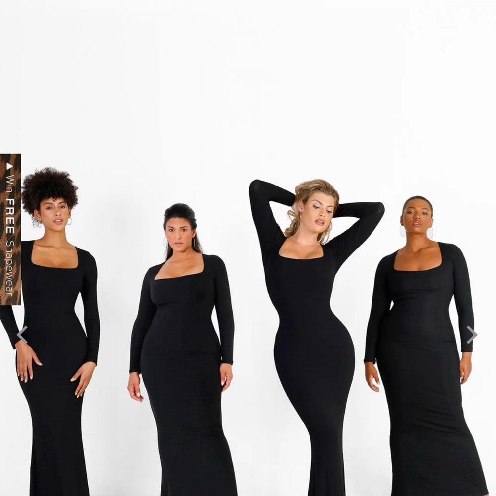 Shapewear Square Neck Long Sleeve Slimming Modal Maxi Dress